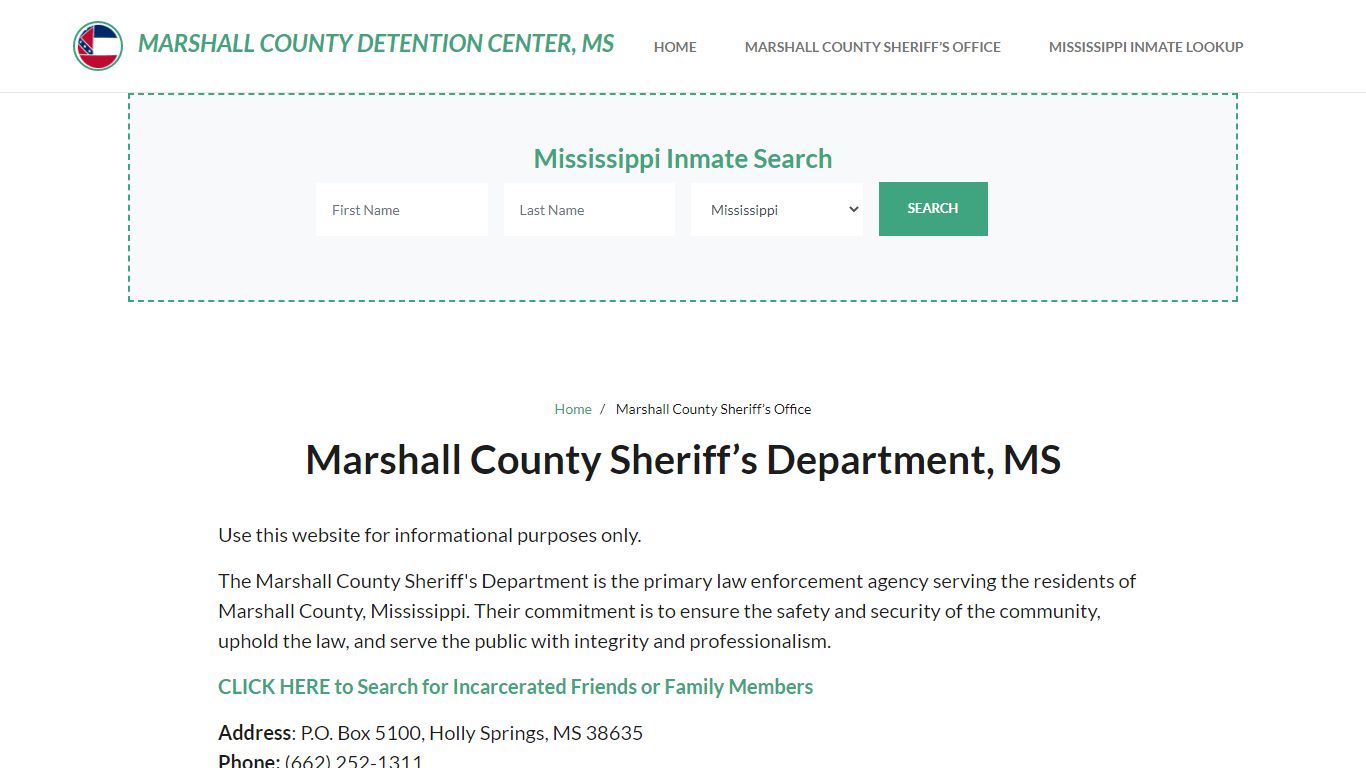 Marshall County Sheriff Department, MS Arrests, Warrant Lookup